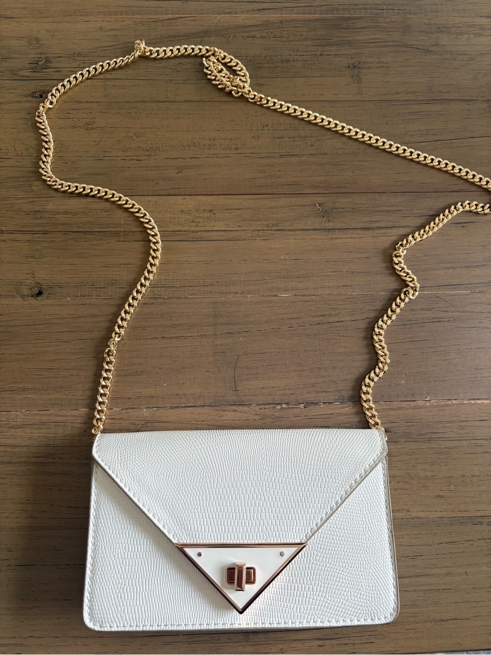 Aldo White Envelope Crossbody with Gold Chain